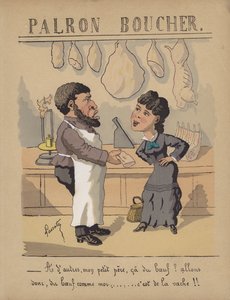 Hos en slagterbutik (farve litho)