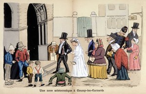 Tegnefilm om det franske samfund af Lavrate: et aristokratisk bryllup i Coussy les Cornards. 1880