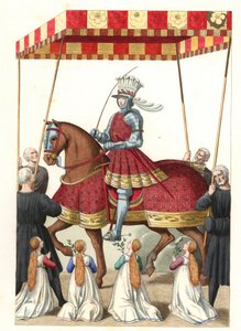 Kong Ludvig XII af Frankrig (1462-1515), efter en miniature af Jean Marot (eller Desmarets, omkring 1450-cirka 1526) - Litografi fra en illustration af Edmond Lechevallier-Chevignard (1825-1902), fra "historiske kostumer fra det 16. af Edmond Lechevallier Chevignard