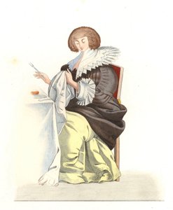 Kvinde af den franske adel 1500-tallet, efter en gravering af Abraham Bosse (1602-1676) - Litografi fra en illustration af Edmond Lechevallier-Chevignard (1825-1902), fra "Costumes historiques des 16th" af Edmond Lechevallier Chevignard