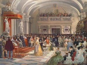 Henri de Bourbons, konge af Navarra, bryllup med Marguerite de Valois i nærværelse af Catherine de Medici og Charles IX i 1572, 1862
