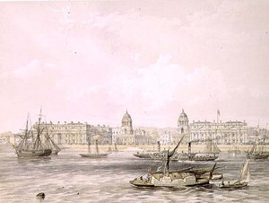 Greenwich Hospital, indgraveret af Thomas Picken (fl.1838-d.1870), pub. 1852 af Lloyd Bros. & Co. (litografi) af Edmund (after) Walker
