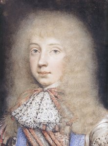 Portræt af Edward Stuart, brystlængde, med strømmende hår og blonder, af Edmund Ashfield