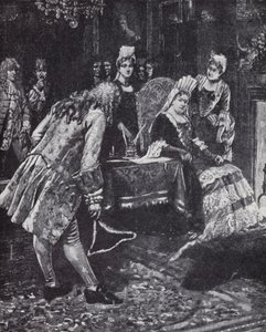 Hertugen og hertuginden af Marlborough falder i unåde hos dronning Anne af Edmund Blair (after) Leighton