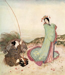 "Urashima var så fortryllet, at han ikke kunne sige et ord", illustration fra det japanske eventyr The Story of Urashima Taro, fra Edmund Dulac