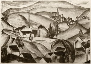Landskab med huse af Edmund Fabry