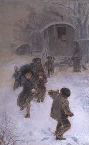 Sigøjnerbørn, der snebolder