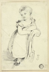 Lille pige står på sofa (recto); Fragment: Bagsiden af en kvindes hoved (verso) af Edmund Thomas Parris