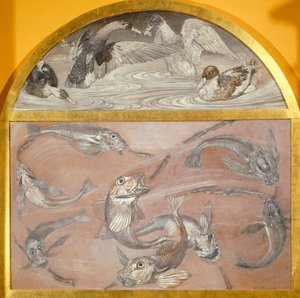 Diptykon med fisk og ænder i dam (tempera på kort) af Edoardo Gioja