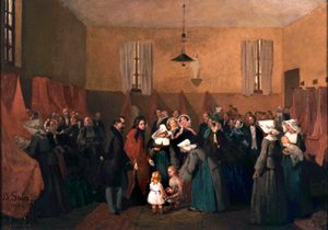 Napoleon III og Eugenias besøg i søster Rosalies vuggestue af Edouard Alexandre Sain
