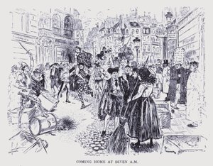 Det bohemeagtige Paris: Kommer hjem klokken syv om morgenen (litografi)