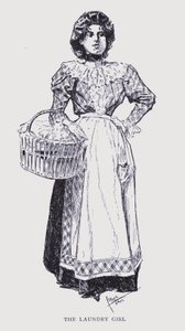 Det bohemeagtige Paris: Pigen, der vasker tøj (litografi)