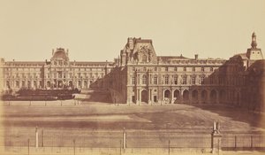 Cour Napoléon set fra Tuilerierne, Louvre, Paris af Édouard Baldus