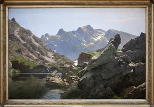 Merlat-søen, oliemaleri af Edouard Brun (1860-1935) lavet i 1901, søen ligger i kæden af Belledonne i Isere. Photophraphie, KIM Youngtae, Grenoble, Musee de Grenoble. af Edouard Brun