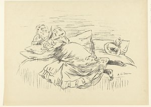 Læsende kvinde ligger på sengen Croquis L