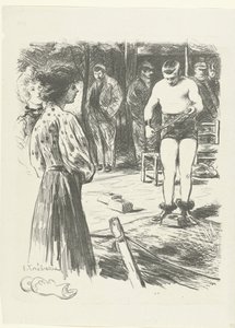 To kvinder og mænd i offentligheden ser på wrestler lutteurs L
