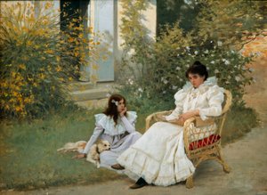 Mor og datter i et bretonsk havemaleri af Edouard Debat Ponsan (1847-1913) 1898 Tours, Museum of Fine Arts