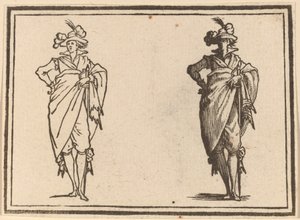 Gentleman set forfra med hånden på hofterne af Edouard Eckman after Jacques Callot