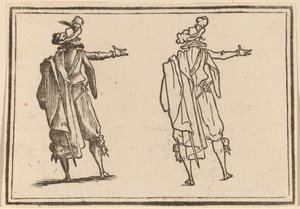 Mand set bagfra med højre arm udstrakt af Edouard Eckman after Jacques Callot