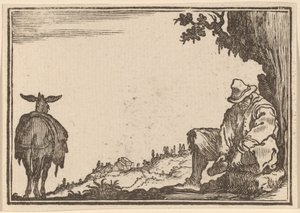 Bonde, der fjerner sin sko af Edouard Eckman after Jacques Callot