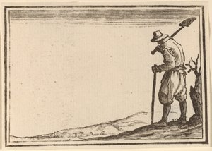 Bonde med skovl på skulderen