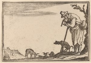 Hyrde, der spiller fløjte af Edouard Eckman after Jacques Callot