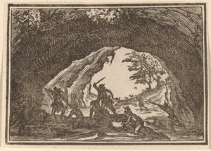 Soldater, der angriber røvere af Edouard Eckman after Jacques Callot