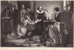 Shakespeare med sin familie i Stratford on Avon og reciterede Hamlets tragedie