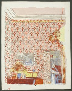 Interiør med lyserødt tapet I, plade fem fra Landskaber og interiører af Édouard Jean Vuillard