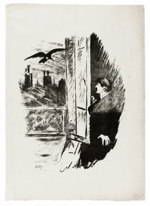 Ved vinduet ("Åbn her slyngede jeg lukkeren..."), fra Ravnen (Le Corbeau) af Édouard Manet