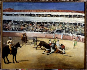 Tyre kæmper. Repræsentation af en tyrefægtning. Maleri af Edouard Manet (1832-1883) af Édouard Manet