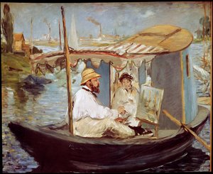Claude Monet maler i sin studiebåd af Édouard Manet