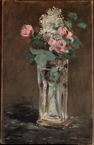 Blomster i en krystalvase (olie på lærred) af Édouard Manet