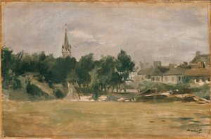 Landskab med en landsbykirke, begyndelsen af 1870