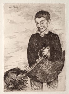 Barnet med hunden, med indkøbsposen af Édouard Manet