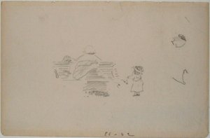 Manet - Skitse af en kvinde, der sidder på en bænk, og et barn, der står tæt på (blad fra en skitsebog), ca. 1864-1868 af Édouard Manet