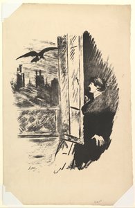 Åbn Here I Fung the Shutter. Illustration til Ravnen af Edgar Allan Poe, 1875. af Édouard Manet