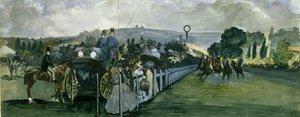 Væddeløbsbane ved Longchamps, 1864 (wc og gouache over grafit på papir) af Édouard Manet