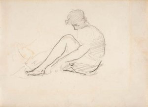 Siddende kvinde (En let skitse af et mandshoved) af Édouard Manet