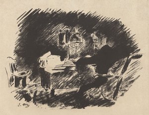 Under lampen, fra Stéphane Mallarmés oversættelse af Edgar Allan Poes "Ravnen" af Édouard Manet