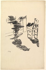Skyggen der ligger og svæver på gulvet. Illustration til Ravnen af Edgar Allan Poe, 1875. af Édouard Manet