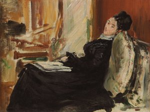 Ung kvinde med bog; Ung kvinde med en bog, ca. 1875 af Édouard Manet