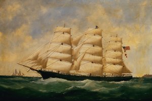 Det amerikanske sejlskib, Servia ud for Le Havre (olie på lærred)