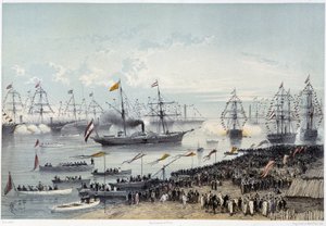 Ankomst af Hans Majestæt Kejseren af Østrig til Port Said i "" Indvielse af Suez-kanalen af G. Nicole. 1869