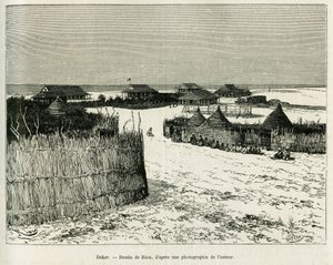 Dakar. Gravering af Riou for at illustrere historien Voyage a la Plata, tre måneders ferie af Emile Blaireaux i 1886, i tour du monde 1887, under ledelse af Edouard Charton (1807-1890), Hachette, Paris. af Edouard Riou
