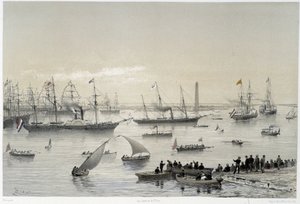 Suverænens indtræden i Suez-kanalen ved Port Said i "" Indvielse af Suez-kanalen af G. Nicole. 1869 af Edouard Riou