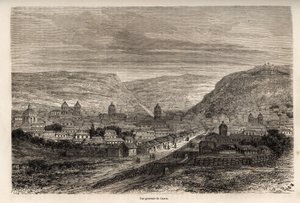 Generelt billede af Cusco eller Cusco, inkaernes tidligere hovedstad, tegning af Riou, for at illustrere Paul Marcoys rejse gennem Sydamerika fra 1848 til 1860. Indgravering i "" Le tour du monde"", redigeret af Edouard Charton af Edouard Riou