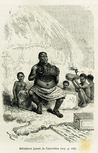 Ketimkuru, stammeleder, spiller harmonika. Indgravering af Riou til illustration af historien Les lacs de l