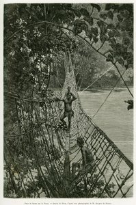 Liana-broen over Passa. Gravering af Riou, for at illustrere historien Voyages dans l