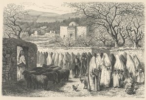 Marabout og procession: Tlemcen, graveret af Henri Theophile Hildibrand (1824-97) af Edouard Riou